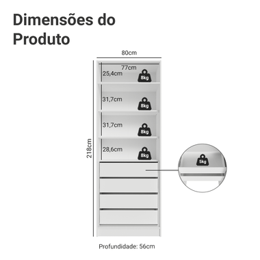 Guarda-Roupa Modulado 2 Portas com Espelho 4 Gavetas 4 Prateleiras Branco Neo Madesa