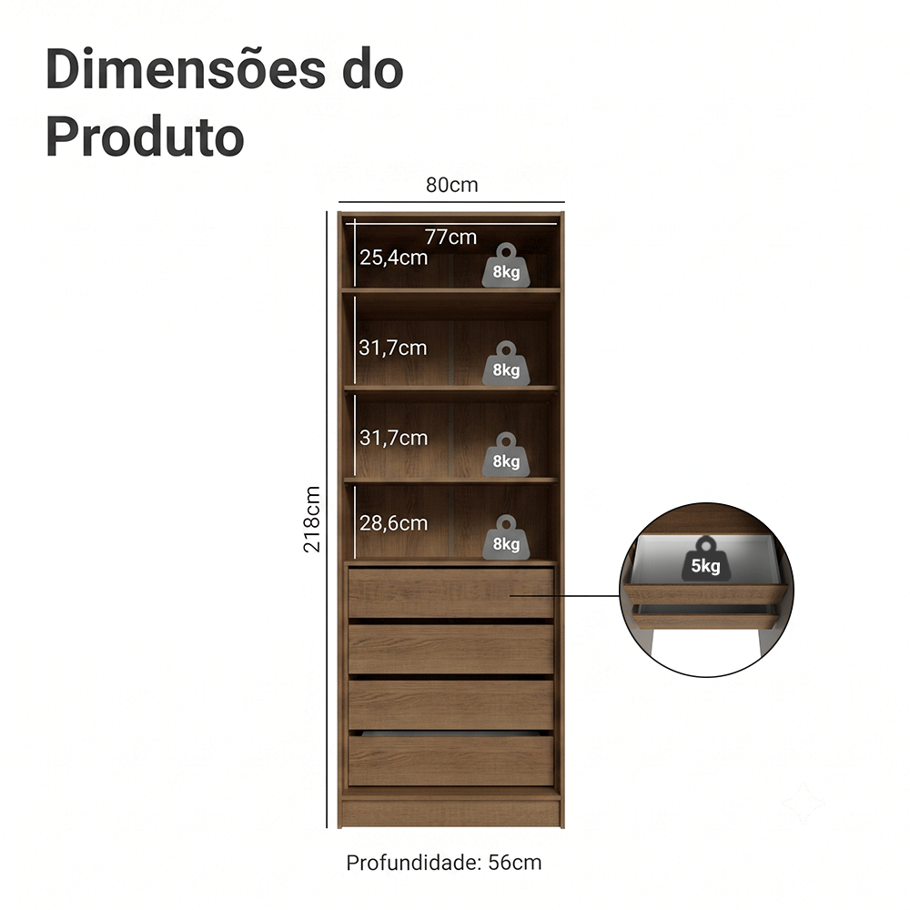 Guarda-Roupa Modulado 2 Portas 4 Gavetas 4 Prateleiras Rustic/Crema Neo Madesa