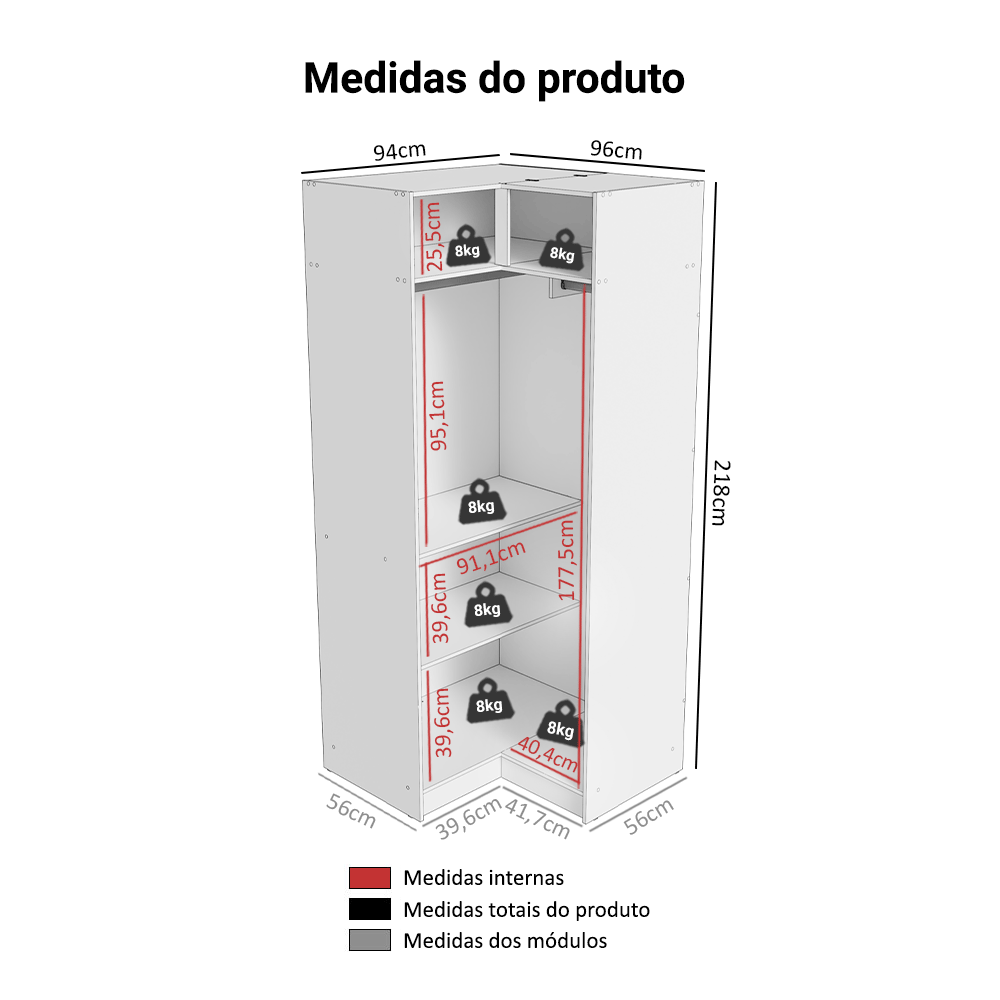 Guarda-Roupa Modulado de Canto 2 Portas Branco Neo Madesa