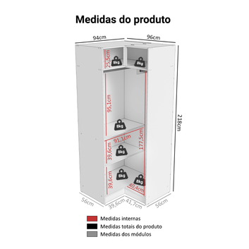 Guarda-Roupa Modulado de Canto 2 Portas Branco Neo Madesa