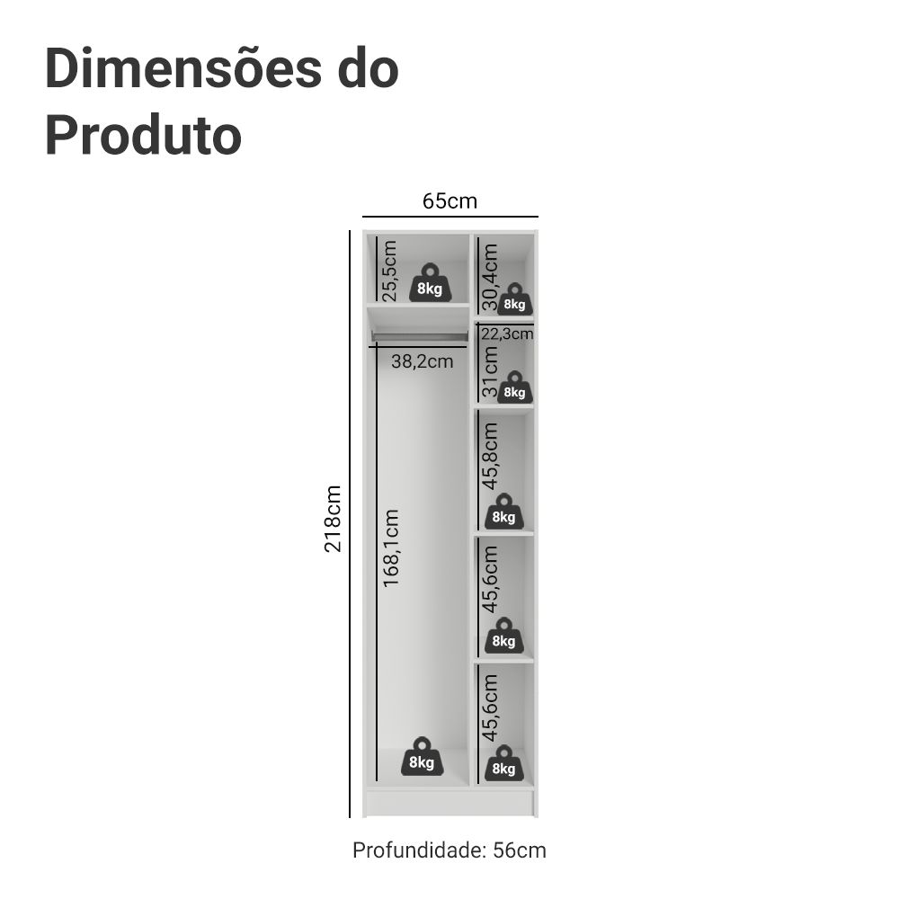 Guarda-Roupa Modulado 1 Porta 5 Nichos Branco Neo Madesa