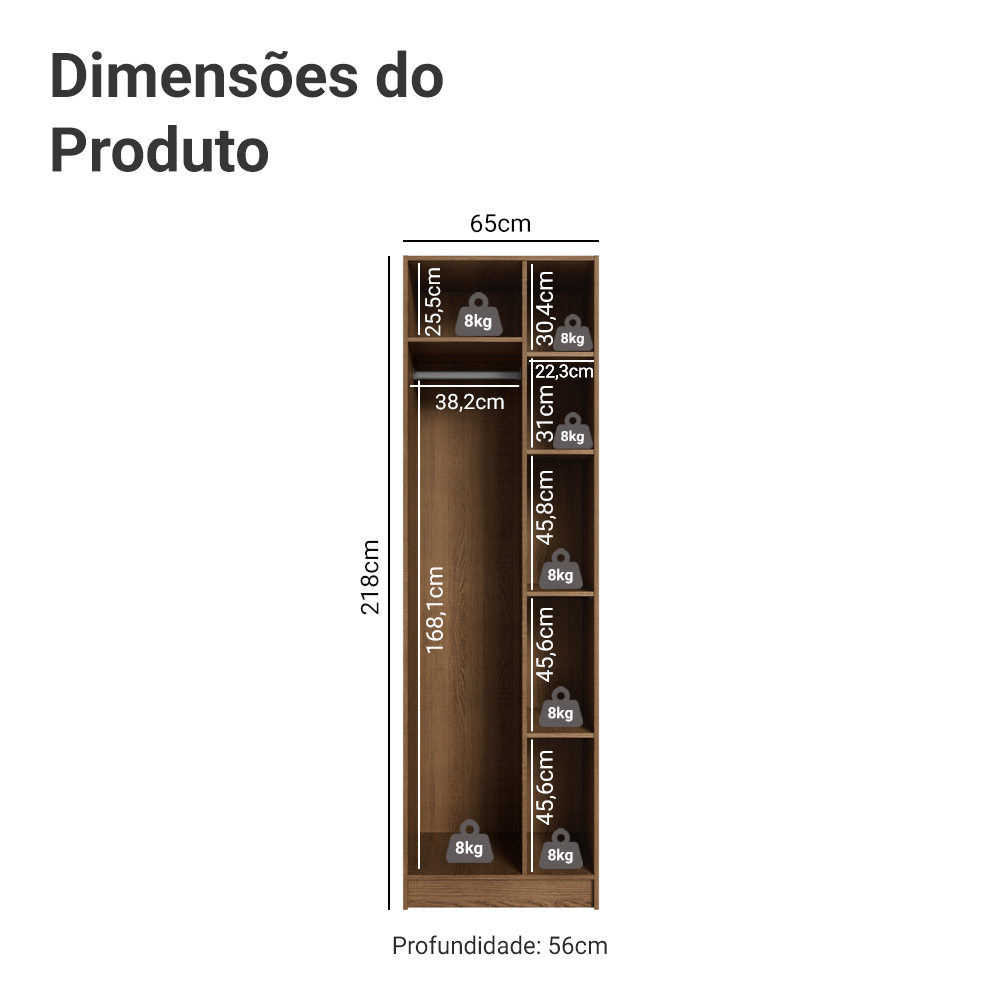 Guarda-Roupa Modulado 1 Porta 5 Nichos Rustic/Crema Neo Madesa