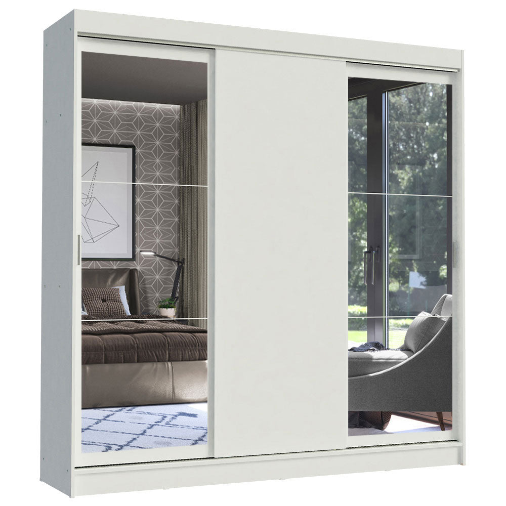 Guarda-Roupa Casal Madesa Istambul 3 Portas de Correr com Espelhos 3 Gavetas Branco