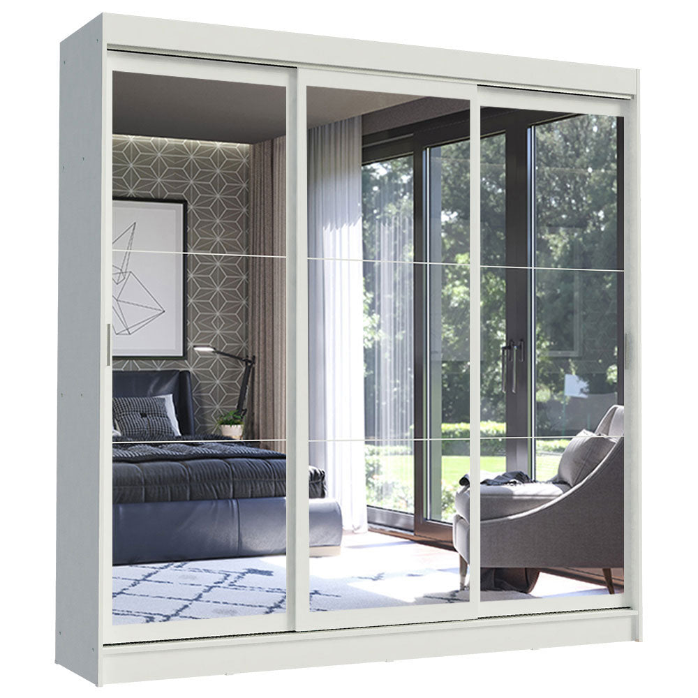 Guarda-Roupa Casal Madesa Istambul 3 Portas de Correr de Espelho 3 Gavetas Branco