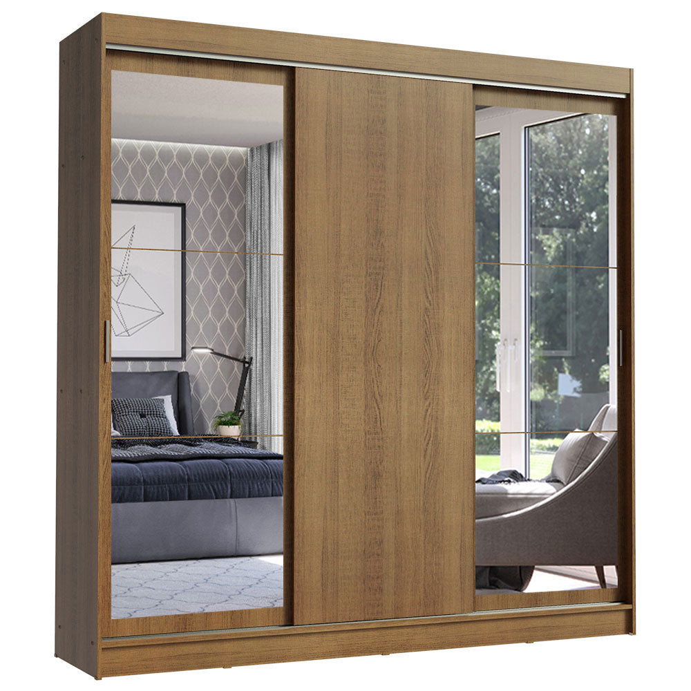 Guarda-Roupa Casal Madesa Istambul 3 Portas de Correr com Espelhos 3 Gavetas Rustic