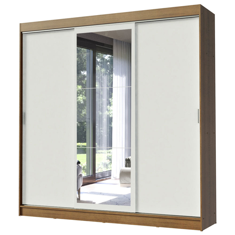 Guarda-Roupa Casal Madesa Istambul 3 Portas de Correr com Espelho 3 Gavetas Rustic/Branco