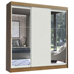 Guarda-Roupa Casal Madesa Istambul 3 Portas de Correr com Espelhos 3 Gavetas Rustic/Branco