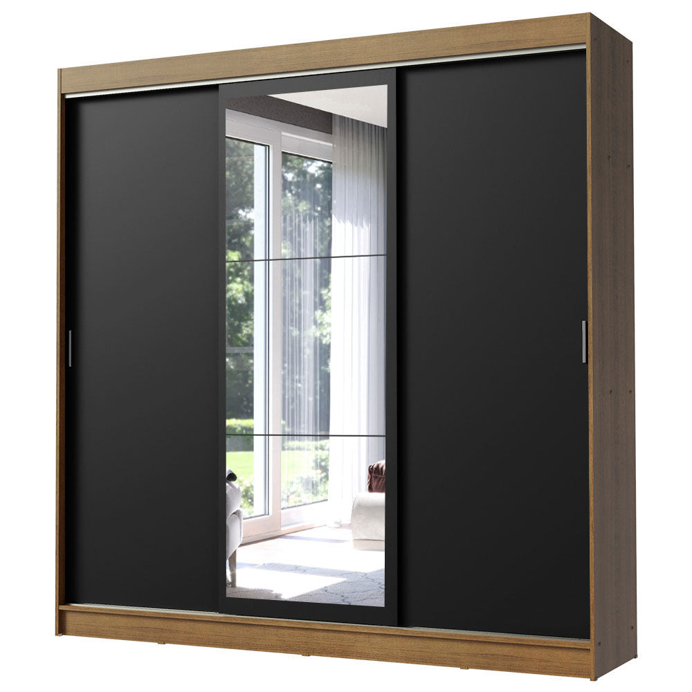 Guarda-Roupa Casal Madesa Istambul 3 Portas de Correr com Espelho 3 Gavetas Rustic/Preto