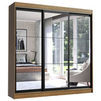 Guarda-Roupa Casal Madesa Istambul 3 Portas de Correr de Espelho 3 Gavetas Rustic/Preto