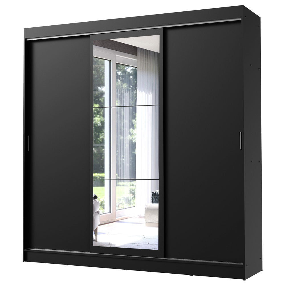 Guarda-Roupa Casal Madesa Istambul 3 Portas de Correr com Espelho 3 Gavetas Preto