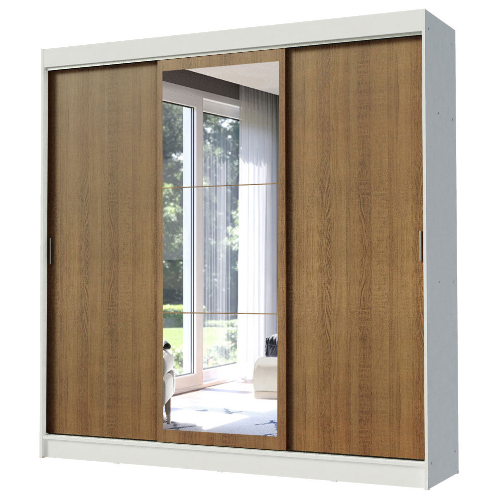 Guarda-Roupa Casal Madesa Istambul 3 Portas de Correr com Espelho 3 Gavetas Branco/Rustic
