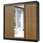 Guarda-Roupa Casal Madesa Istambul 3 Portas de Correr com Espelho 3 Gavetas Preto/Rustic