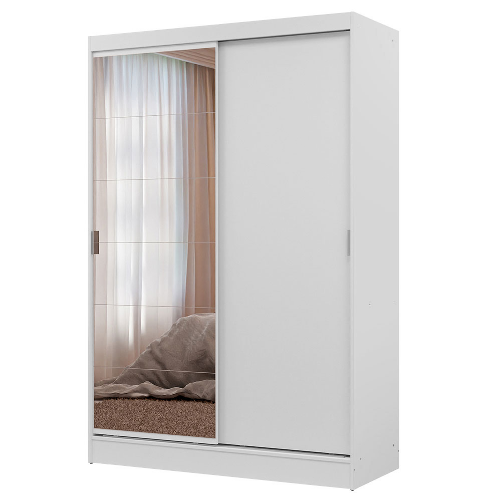 Guarda-Roupa 2 Portas de Correr com Espelho Branco Max Madesa