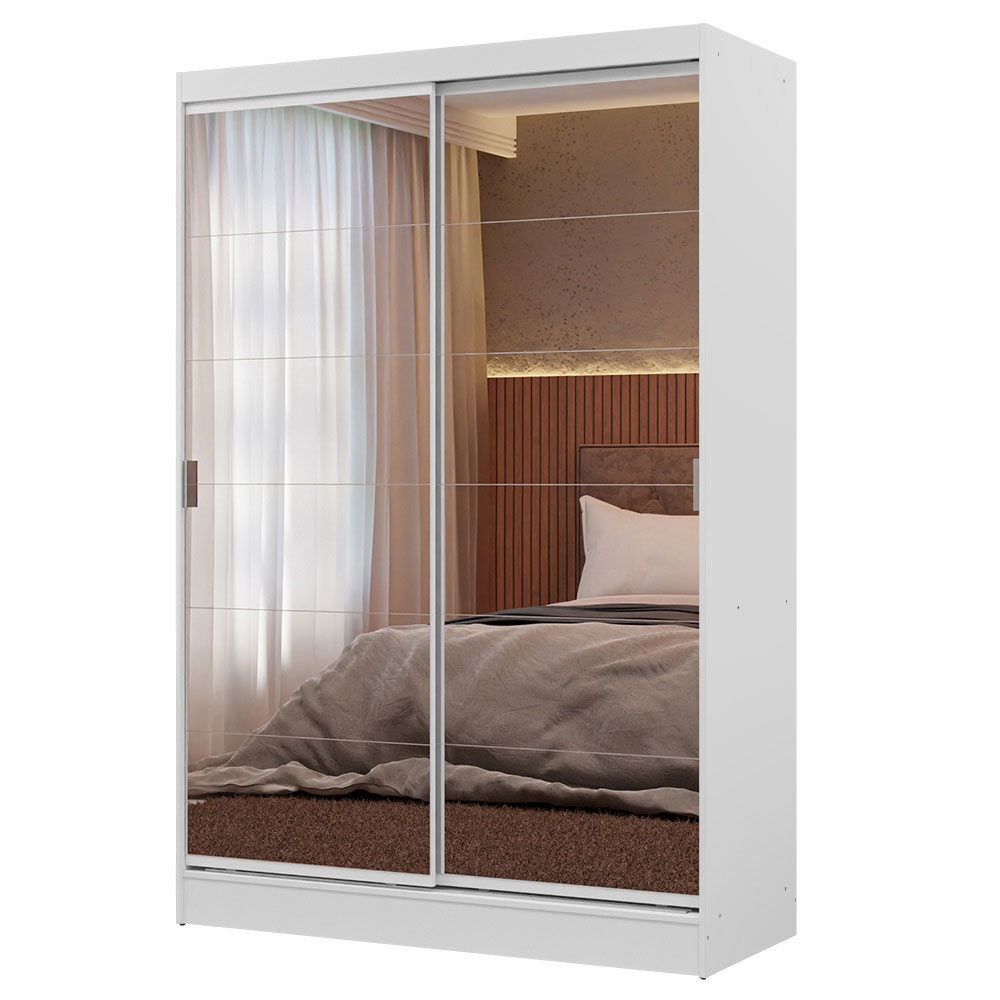 Guarda-Roupa 2 Portas de Correr de Espelho Branco Max Madesa