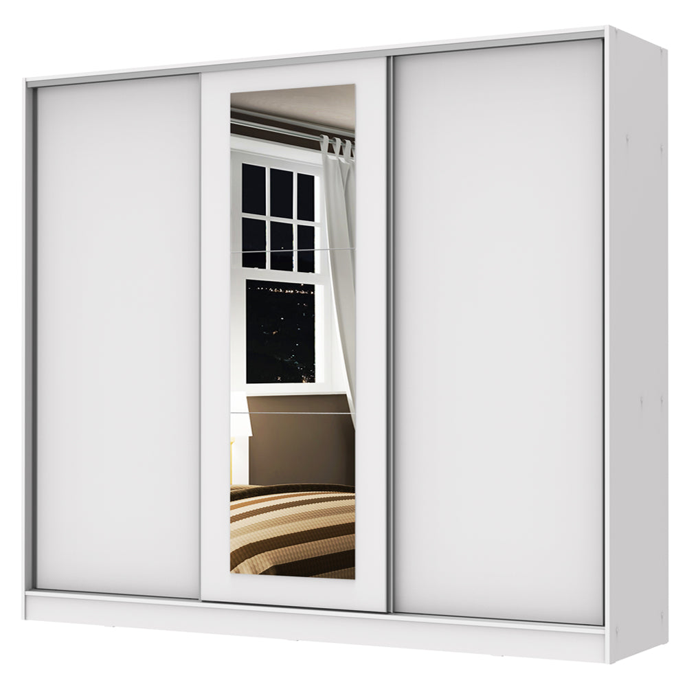 Guarda-Roupa Casal 100% MDF Madesa Eros 3 Portas de Correr com Espelho Branco