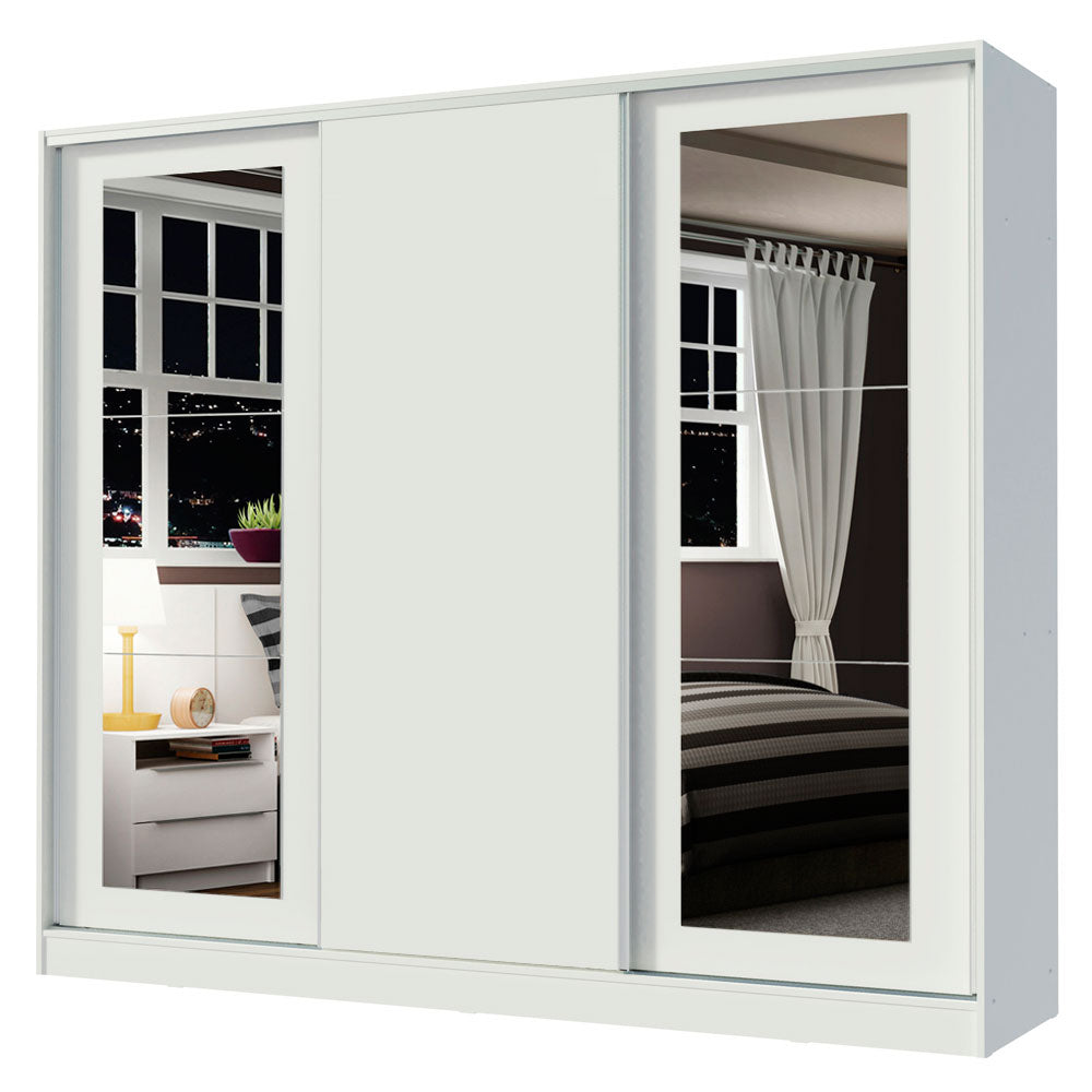 Guarda-Roupa Casal 100% MDF Madesa Eros 3 Portas de Correr com Espelhos Branco