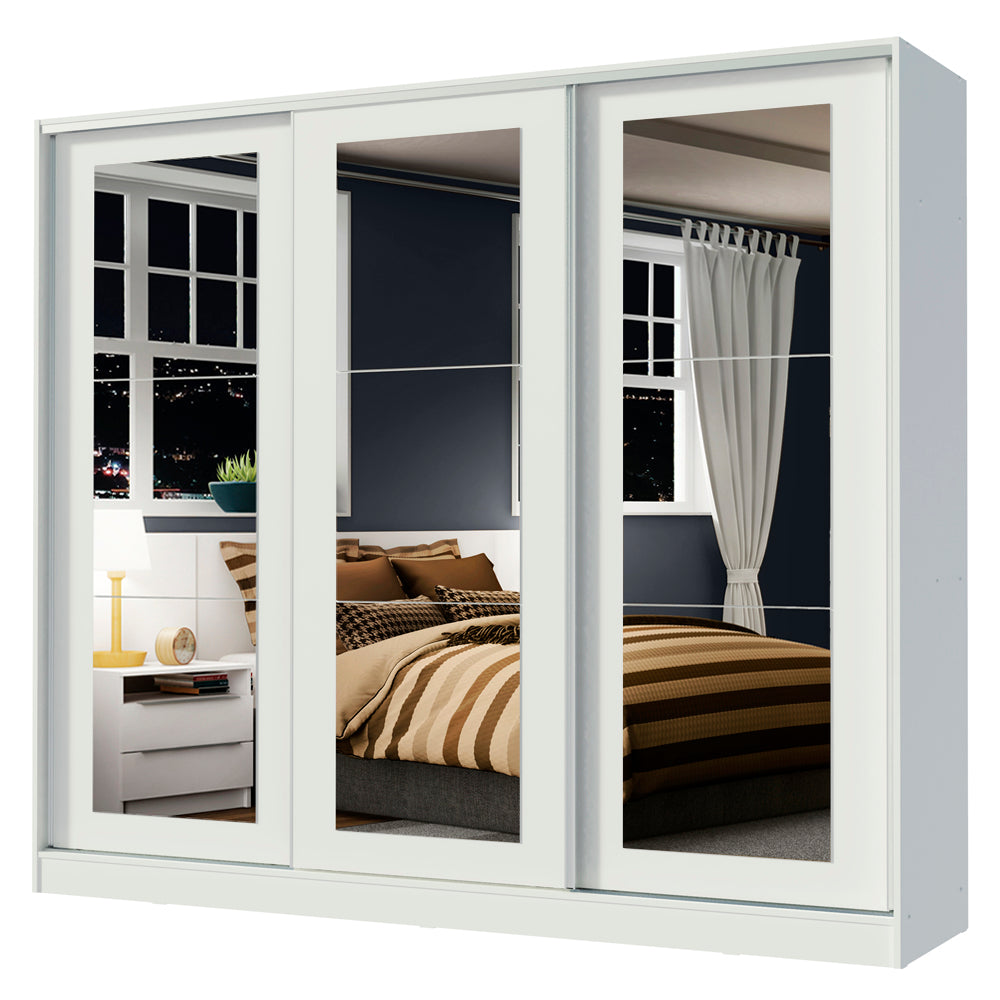 Guarda-Roupa Casal 100% MDF Madesa Eros 3 Portas de Correr de Espelho Branco