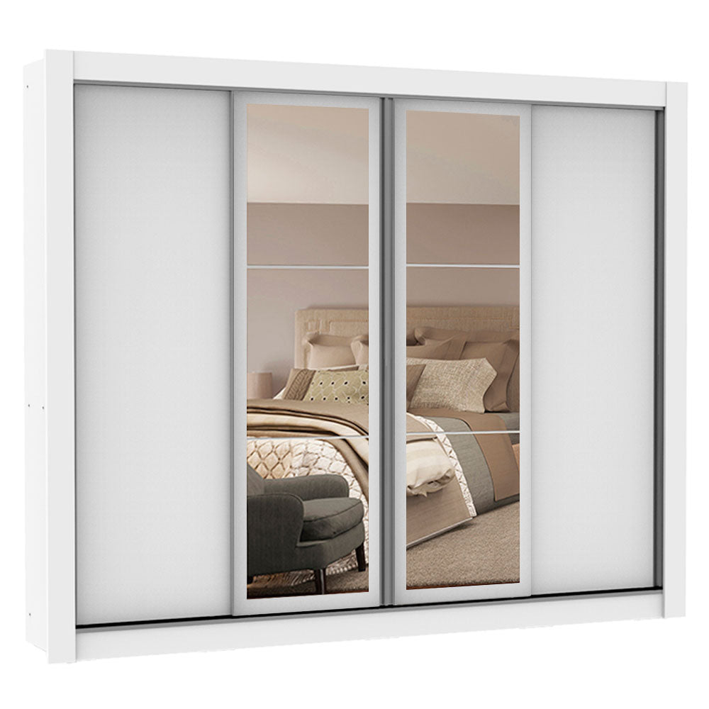 Guarda-Roupa Casal Madesa Alabama 4 Portas de Correr com Espelhos Branco
