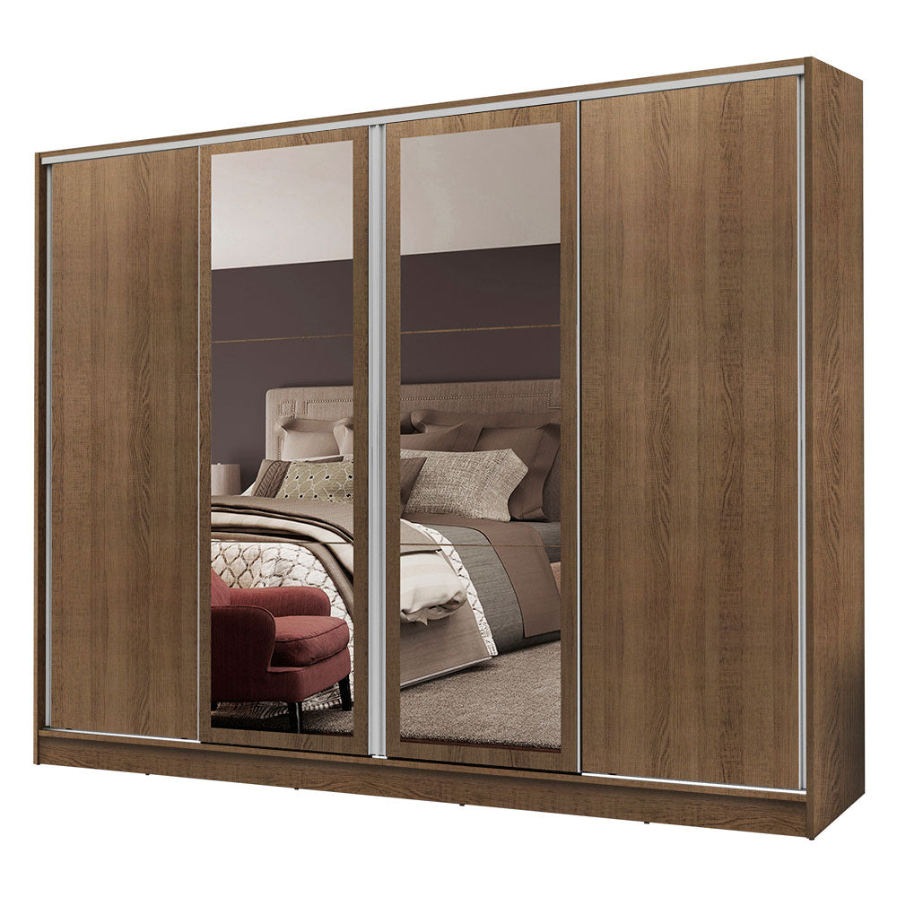 Guarda-Roupa Casal Madesa Cronos 4 Portas de Correr com Espelhos Rustic