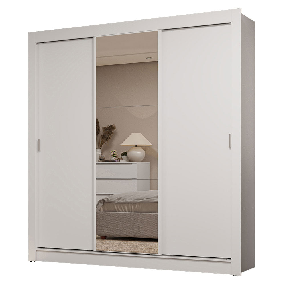 Guarda-Roupa Casal 3 Portas de Correr com Espelho 2 Gavetas Branco Sublime Madesa