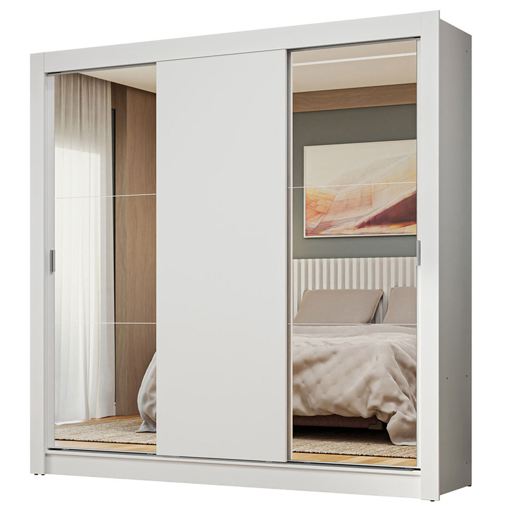 Guarda-Roupa Casal 3 Portas de Correr com Espelhos Branco Nobre Madesa