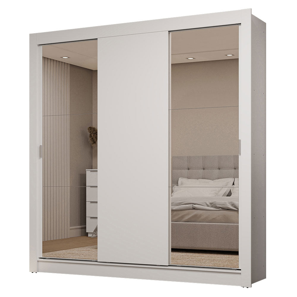 Guarda-Roupa Casal 3 Portas de Correr com Espelhos 2 Gavetas Branco Sublime Madesa