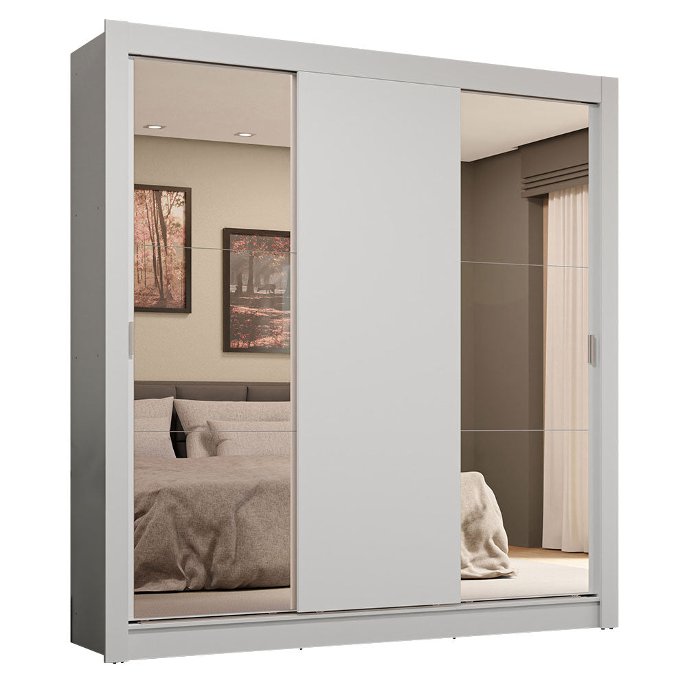 Guarda-Roupa Casal 3 Portas de Correr com Espelhos 4 Gavetas Branco Sublime Plus Madesa