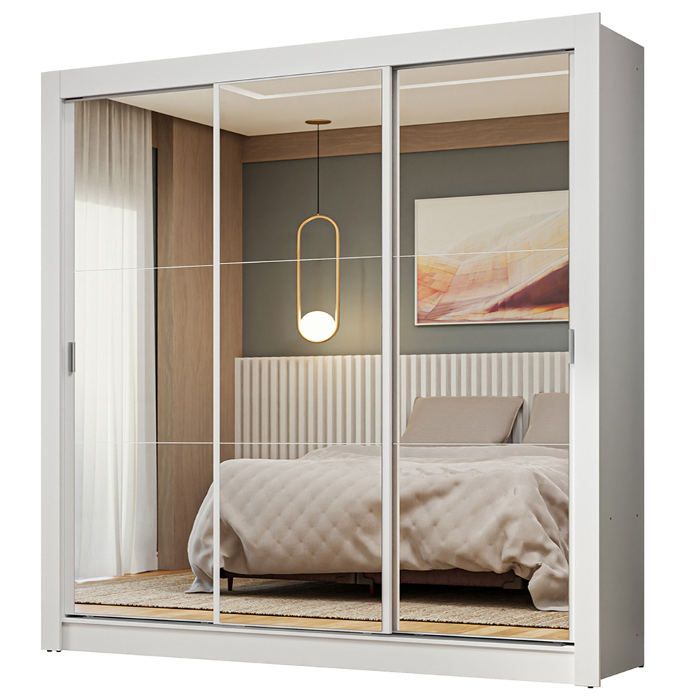 Guarda-Roupa Casal 3 Portas de Correr de Espelho Branco Nobre Madesa