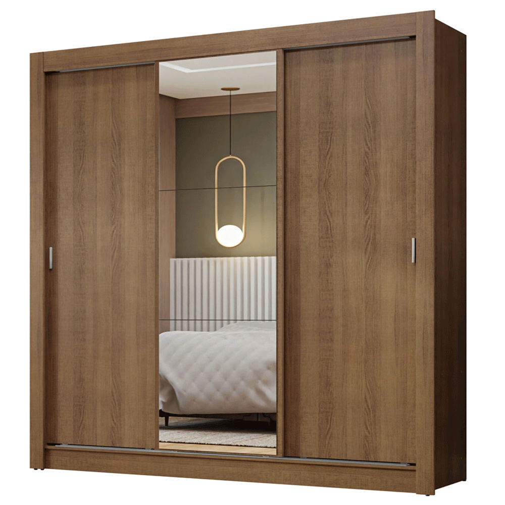 Guarda-Roupa Casal 3 Portas de Correr com Espelho Rustic Nobre Madesa