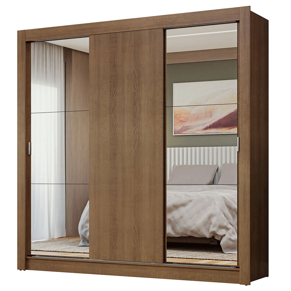 Guarda-Roupa Casal 3 Portas de Correr com Espelhos Rustic Nobre Madesa