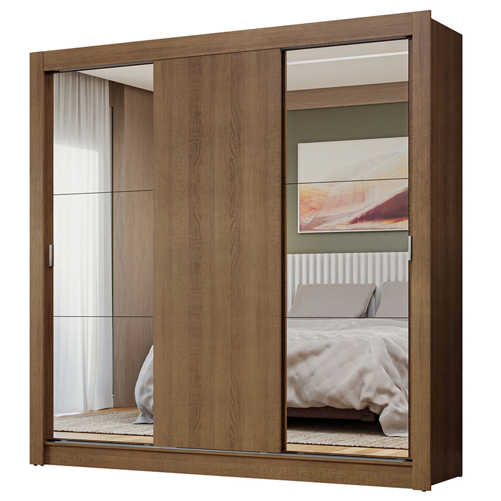 Guarda-Roupa Casal 3 Portas de Correr com Espelhos Rustic Nobre Madesa