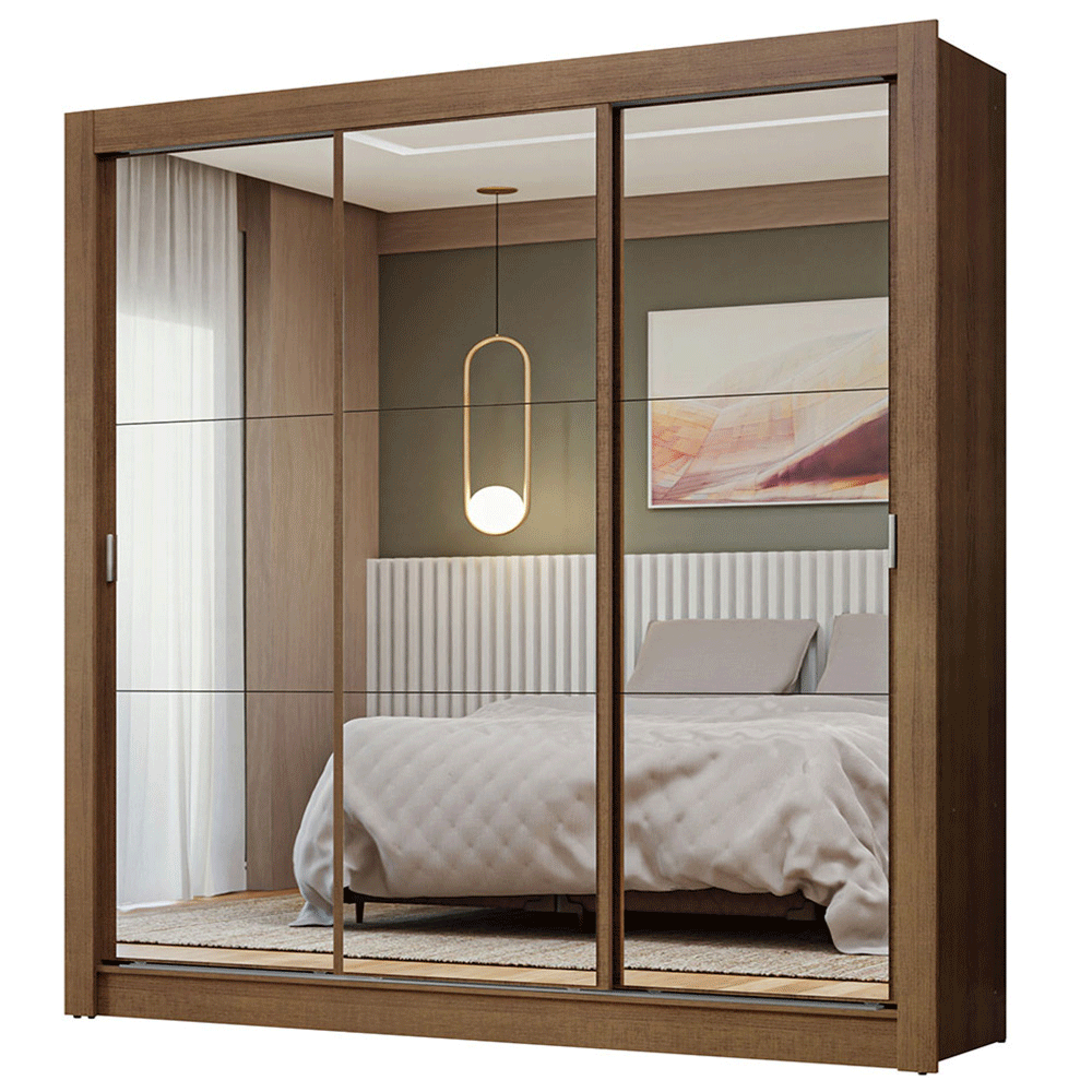 Guarda-Roupa Casal 3 Portas de Correr de Espelho Rustic Nobre Madesa