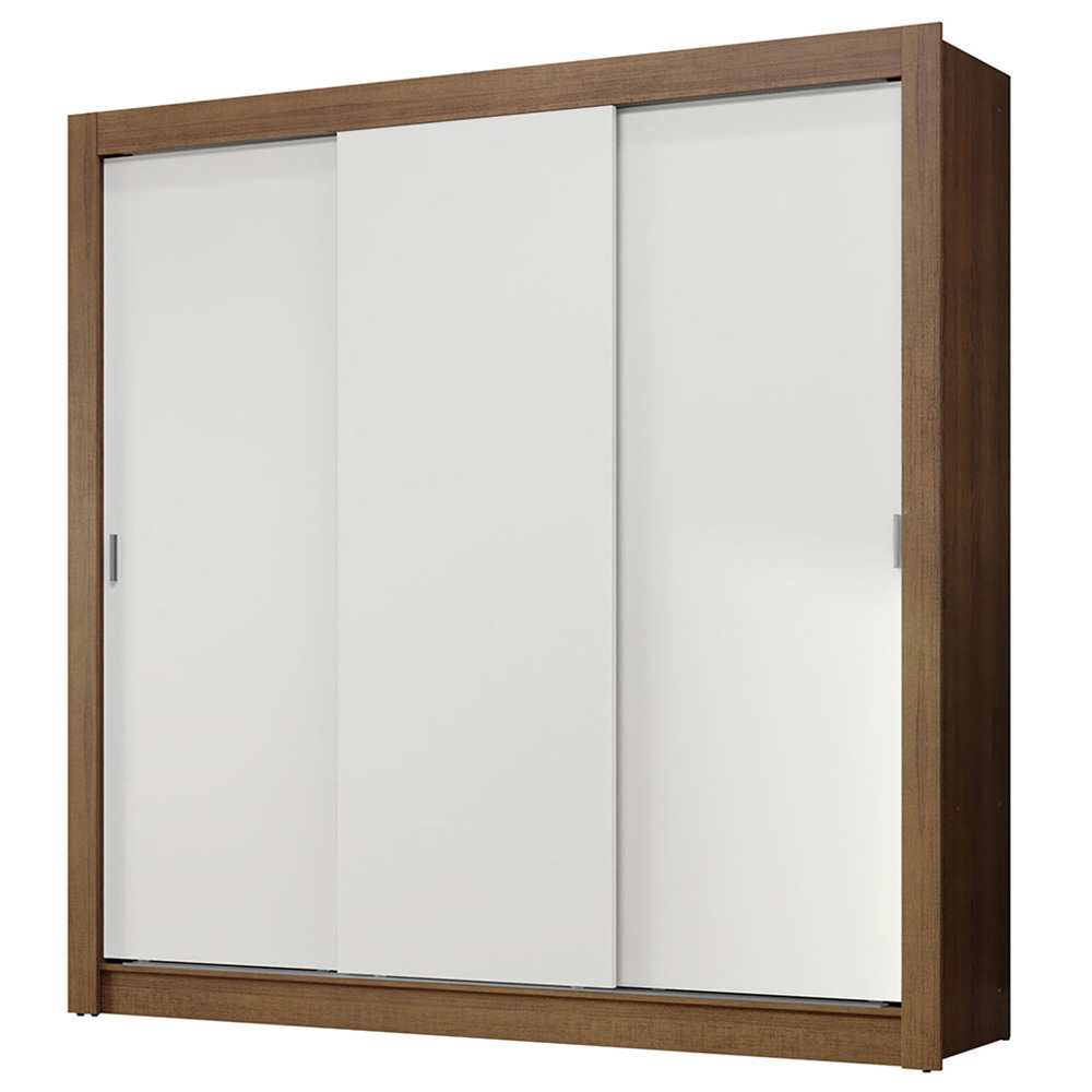 Guarda-Roupa Casal 3 Portas de Correr Rustic/Branco Nobre Madesa