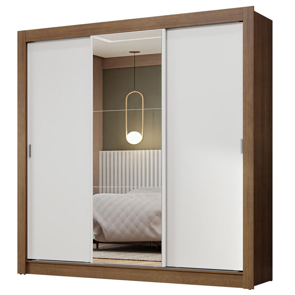 Guarda-Roupa Casal 3 Portas de Correr com Espelho Rustic/Branco Nobre Madesa