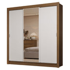 Guarda-Roupa Casal 3 Portas de Correr com Espelho 2 Gavetas Rustic/Branco Sublime Madesa