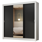 Guarda-Roupa Casal 3 Portas de Correr com Espelho Branco/Preto Nobre Madesa