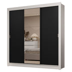 Guarda-Roupa Casal 3 Portas de Correr com Espelho 2 Gavetas Branco/Preto Sublime Madesa