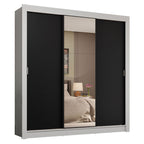 Guarda-Roupa Casal 3 Portas de Correr com Espelho 4 Gavetas Branco/Preto Sublime Plus Madesa