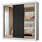 Guarda-Roupa Casal 3 Portas de Correr com Espelhos Branco/Preto Nobre Madesa