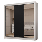 Guarda-Roupa Casal 3 Portas de Correr com Espelhos 2 Gavetas Branco/Preto Sublime Madesa