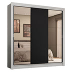 Guarda-Roupa Casal 3 Portas de Correr com Espelhos 4 Gavetas Branco/Preto Sublime Plus Madesa