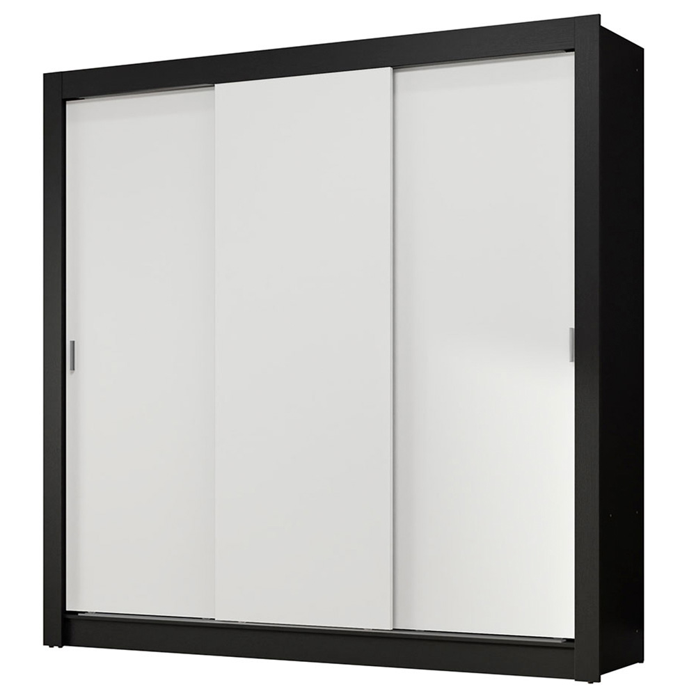 Guarda-Roupa Casal 3 Portas de Correr Preto/Branco Nobre Madesa