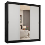 Guarda-Roupa Casal 3 Portas de Correr com Espelho 4 Gavetas Preto/Branco Sublime Plus Madesa