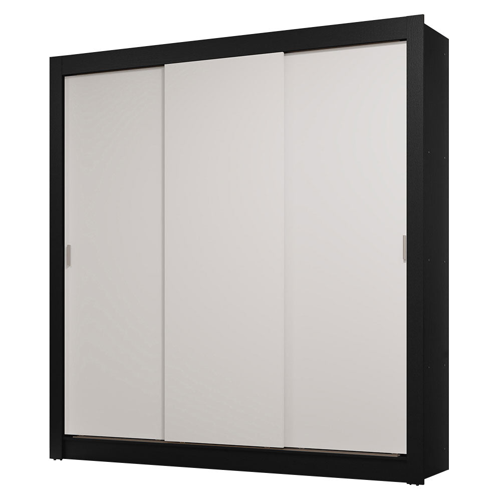 Guarda-Roupa Casal 3 Portas de Correr Preto/Branco Sublime Madesa