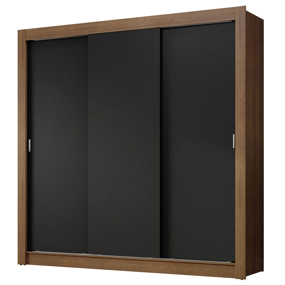 Guarda-Roupa Casal 3 Portas de Correr Rustic/Preto Nobre Madesa