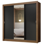 Guarda-Roupa Casal 3 Portas de Correr com Espelho Rustic/Preto Nobre Madesa