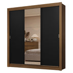 Guarda-Roupa Casal 3 Portas de Correr com Espelho 2 Gavetas Rustic/Preto Sublime Madesa