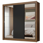 Guarda-Roupa Casal 3 Portas de Correr com Espelhos Rustic/Preto Nobre Madesa