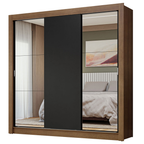 Guarda-Roupa Casal 3 Portas de Correr com Espelhos Rustic/Preto Nobre Madesa