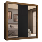 Guarda-Roupa Casal 3 Portas de Correr com Espelhos 4 Gavetas Rustic/Preto Sublime Plus Madesa